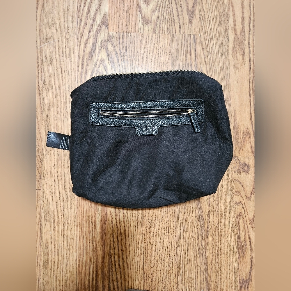 BEBE Textured Black Leather Insert Makeup Bag Rosegold Hardware - Picture 8 of 15